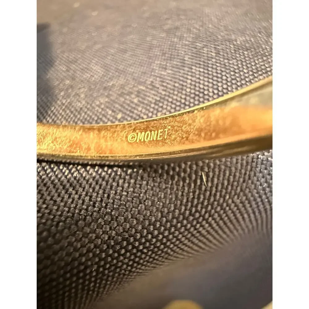Vintage Signed Monet Silver Tone Etched Bangle Bracelet